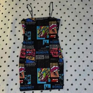 Shein Pic Pop Art Black Magazine Spaghetti Strap Comic Book Mini SummerDress L
